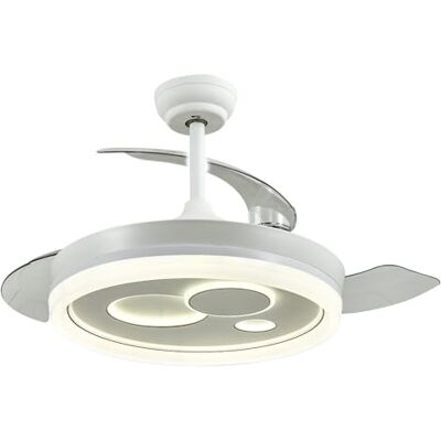 wonderlamp Ventilador de techo con luz LED aspas retráctiles Raina Blanco 50W con 3 formas cirulares, CCT 3000-4000-6000K wonderlamp Ventilador de techo con luz LED aspas retráctiles Raina Blanco 50W con 3 formas cirulares, CCT 3000-4000-6000K