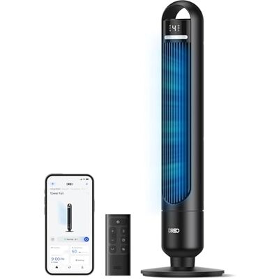 Dreo ventilador de torre inteligente para dormitorio, ventilador de pie silencioso 28 dB, alcance hasta 8,8 m, 4 velocidades y 3 modos, temporizador 8 h, control por app, oscilación 90°, negro WiFi Dreo ventilador de torre inteligente para dormitorio, ventilador de pie silencioso 28 dB, alcance hasta 8,8 m, 4 velocidades y 3 modos, temporizador 8 h, control por app, oscilación 90°, negro WiFi