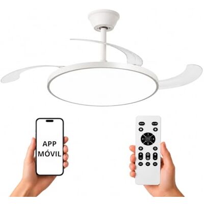 NARVI Ventilador de Techo Blanco con Luz LED Regulable, Motor DC Silencioso de Bajo Consumo, Lámpara Ventilador con Mando a Distancia, 3 Aspas Retráctiles, Función Invierno Verano, NARVI Ventilador de Techo Blanco con Luz LED Regulable, Motor DC Silencioso de Bajo Consumo, Lámpara Ventilador con Mando a Distancia, 3 Aspas Retráctiles, Función Invierno Verano,