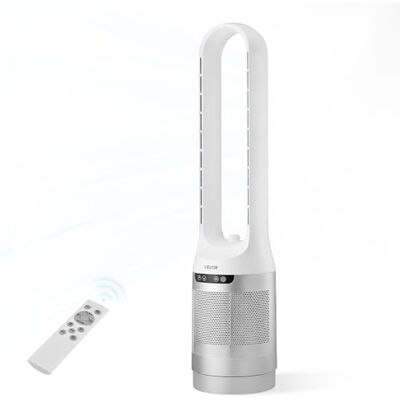 VEVOR Ventilador de Pie sin Aspas, 65° Oscilación, 4 Modos, 12 Velocidades, Ventilador de Torre 4,5 m/s con Temporizador 8h, Control Remoto, Flujo de Aire para Sala de Estar Oficina Dormitorio, Blanco VEVOR Ventilador de Pie sin Aspas, 65° Oscilación, 4 Modos, 12 Velocidades, Ventilador de Torre 4,5 m/s con Temporizador 8h, Control Remoto, Flujo de Aire para Sala de Estar Oficina Dormitorio, Blanco