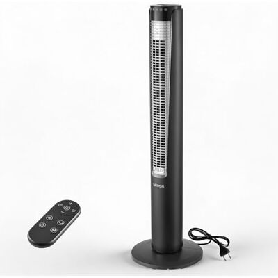 VEVOR Ventilador de Pie, 70° Oscilación, 58 dB, 4 Modos, 3 Velocidades, Ventilador de Torre 5,3 m/s con Temporizador 12 h, Mando a Distancia, Flujo de Aire para Dormitorio Sala de Estar Oficina, Negro VEVOR Ventilador de Pie, 70° Oscilación, 58 dB, 4 Modos, 3 Velocidades, Ventilador de Torre 5,3 m/s con Temporizador 12 h, Mando a Distancia, Flujo de Aire para Dormitorio Sala de Estar Oficina, Negro