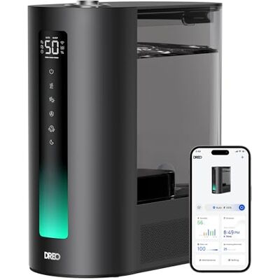 Dreo 6L humidificador dormitorio, inteligente para grandes espacios, vapor frío/caliente, para plantas y bebé, llenado superior, 60 horas, silencioso, temporizador, compatible con Google/Alexa, HM713S Dreo 6L humidificador dormitorio, inteligente para grandes espacios, vapor frío/caliente, para plantas y bebé, llenado superior, 60 horas, silencioso, temporizador, compatible con Google/Alexa, HM713S