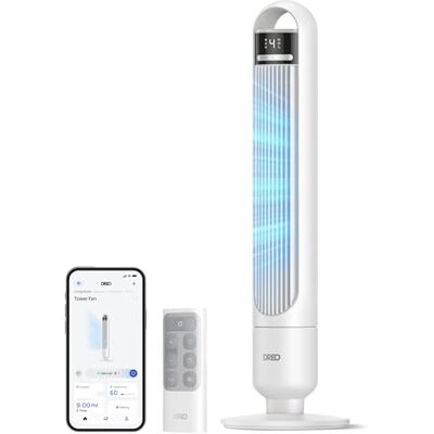 Dreo ventilador de torre inteligente para dormitorio, ventilador de pie silencioso 28 dB, alcance hasta 8,8 m, 4 velocidades y 3 modos, temporizador 8 h, control por app, oscilación 90°, blanco WiFi Dreo ventilador de torre inteligente para dormitorio, ventilador de pie silencioso 28 dB, alcance hasta 8,8 m, 4 velocidades y 3 modos, temporizador 8 h, control por app, oscilación 90°, blanco WiFi