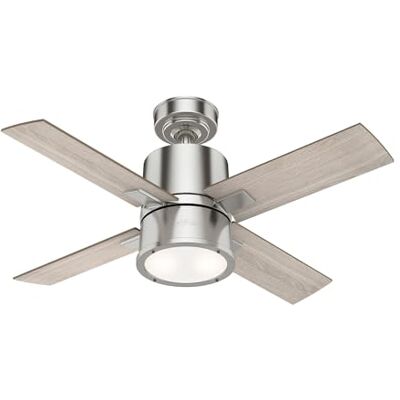 Hunter Fan, Ventilador de Techo con Luz y Mando a Distancia para Interiores, Beck, 4 Aspas Reversibles, Color Niquel, 107 cm, Ideal para Verano e Invierno, Modelo Hunter Fan, Ventilador de Techo con Luz y Mando a Distancia para Interiores, Beck, 4 Aspas Reversibles, Color Niquel, 107 cm, Ideal para Verano e Invierno, Modelo
