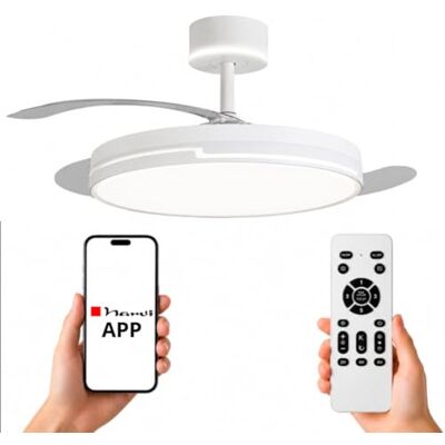 NARVI Ventilador de Techo Blanco con Cabezal Iluminado y Luz LED Regulable, Motor DC Silencioso, Lámpara Ventilador con Mando a Distancia, 3 Aspas Retráctiles, BRASIL 7030 CABEZAL NARVI Ventilador de Techo Blanco con Cabezal Iluminado y Luz LED Regulable, Motor DC Silencioso, Lámpara Ventilador con Mando a Distancia, 3 Aspas Retráctiles, BRASIL 7030 CABEZAL