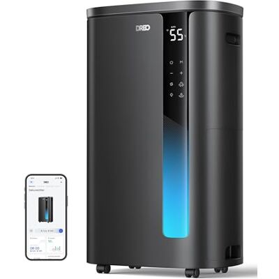 DREO Deshumidificador inteligente para dormitorio, baño y sótano hasta 55 ㎡ Deshumidificador silencioso de 41 dB. 30 L/24 h, control automático de humedad, 3 velocidades de ventilador, temporizador DREO Deshumidificador inteligente para dormitorio, baño y sótano hasta 55 ㎡ Deshumidificador silencioso de 41 dB. 30 L/24 h, control automático de humedad, 3 velocidades de ventilador, temporizador