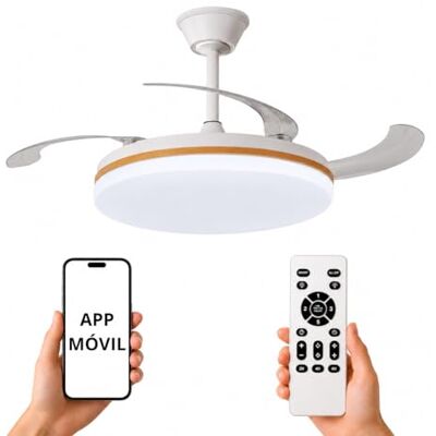 NARVI Ventilador de Techo Blanco y Madera Haya con Luz LED 45W Regulable, Motor DC Silencioso de Bajo Consumo, Lámpara Ventilador con Mando, 3 Aspas Retráctiles, RONDA NARVI Ventilador de Techo Blanco y Madera Haya con Luz LED 45W Regulable, Motor DC Silencioso de Bajo Consumo, Lámpara Ventilador con Mando, 3 Aspas Retráctiles, RONDA