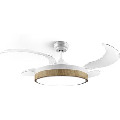 Ufesa Ventilador de Techo Seoul, Motor DC 40W, Silencioso y Eficiente, 106cm, Luz LED Integrada 48cm, 4 Aspas Retráctiles, 3 Tonos de Luz, 6 Velocidades, Temporizador, Mando a Distancia, Blanco/Madera Ufesa Ventilador de Techo Seoul, Motor DC 40W, Silencioso y Eficiente, 106cm, Luz LED Integrada 48cm, 4 Aspas Retráctiles, 3 Tonos de Luz, 6 Velocidades, Temporizador, Mando a Distancia, Blanco/Madera