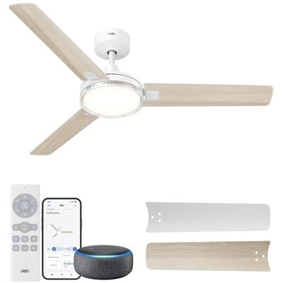 Dreo ventilador de techo inteligente 132 cm con luz, 12 velocidades y 3 modos, temperatura ajustable, LED regulable, temporizador 1–12 h, motor CC silencioso, app, Alexa e interruptor, blanco Dreo ventilador de techo inteligente 132 cm con luz, 12 velocidades y 3 modos, temperatura ajustable, LED regulable, temporizador 1–12 h, motor CC silencioso, app, Alexa e interruptor, blanco