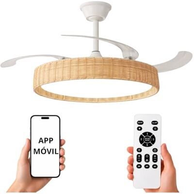 NARVI Ventilador de Techo con Luz LED Regulable, 45w,Mimbre Haya Crema NERJA ,motor DC30W,mando a distancia y app NARVI Ventilador de Techo con Luz LED Regulable, 45w,Mimbre Haya Crema NERJA ,motor DC30W,mando a distancia y app