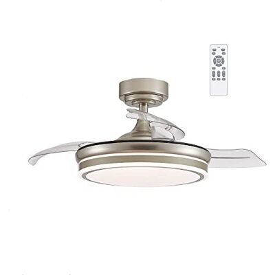 wonderlamp Ventilador techo LED ILSA MINI con Aspas Retráctiles, Motor DC Silencioso, 3 CCT Regulable 45W, Níquel wonderlamp Ventilador techo LED ILSA MINI con Aspas Retráctiles, Motor DC Silencioso, 3 CCT Regulable 45W, Níquel