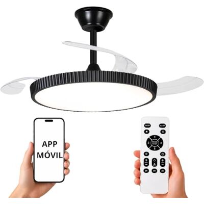 NARVI Ventilador de Techo Negro Ø107 cm con Luz LED Regulable, Motor DC Silencioso de Bajo Consumo, Lámpara Ventilador con Mando a Distancia, 3 Aspas Retráctiles, MANHATTAN NARVI Ventilador de Techo Negro Ø107 cm con Luz LED Regulable, Motor DC Silencioso de Bajo Consumo, Lámpara Ventilador con Mando a Distancia, 3 Aspas Retráctiles, MANHATTAN