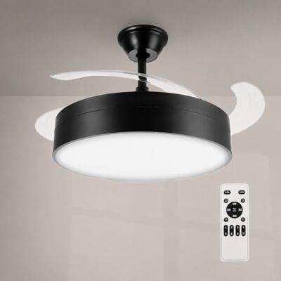 M mimotec - Ventilador de Techo LED Messe Black 72W con Luz CCT Regulable e Intensidad, Motor DC Ultrasilencioso, 6 Velocidades, 4 Aspas Retráctiles, Temporizador, Mando a Distancia M mimotec - Ventilador de Techo LED Messe Black 72W con Luz CCT Regulable e Intensidad, Motor DC Ultrasilencioso, 6 Velocidades, 4 Aspas Retráctiles, Temporizador, Mando a Distancia