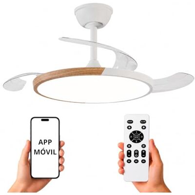 NARVI Ventilador de Techo Ø50 cm Blanco y Madera Haya con Luz LED Regulable, Motor DC Silencioso, Lámpara Ventilador con Mando, 3 Aspas Retráctiles, NARVI Ventilador de Techo Ø50 cm Blanco y Madera Haya con Luz LED Regulable, Motor DC Silencioso, Lámpara Ventilador con Mando, 3 Aspas Retráctiles,