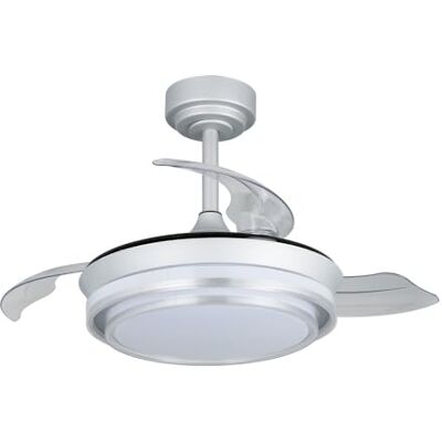 wonderlamp Ventilador de techo pequeño ø92cm con luz LED, aspas retráctiles, Motor silencioso, Mesina Mini Plata CCT 3000-4000-6000K con modo luz de noche 46W wonderlamp Ventilador de techo pequeño ø92cm con luz LED, aspas retráctiles, Motor silencioso, Mesina Mini Plata CCT 3000-4000-6000K con modo luz de noche 46W