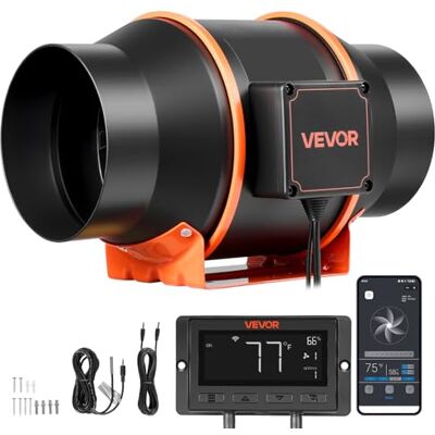 VEVOR Ventilador de Conducto en Línea 3000 RPM, Extractor de Ruido Reducido con Motor EC, 683 m³/h, Controlador PWM y App, 10 Velocidades, Sensor de Temperatura y Humedad, para Armarios de Cultivo VEVOR Ventilador de Conducto en Línea 3000 RPM, Extractor de Ruido Reducido con Motor EC, 683 m³/h, Controlador PWM y App, 10 Velocidades, Sensor de Temperatura y Humedad, para Armarios de Cultivo