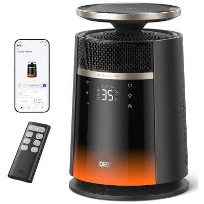 DREO Calefactor Ceramico, Modo 360° y Directo para Interiores 3 niveles de calor y modo ventilador, largo alcance 4,1 m/s, termostato, protección de seguridad de 8 capas, silencioso 25 dB DREO Calefactor Ceramico, Modo 360° y Directo para Interiores 3 niveles de calor y modo ventilador, largo alcance 4,1 m/s, termostato, protección de seguridad de 8 capas, silencioso 25 dB
