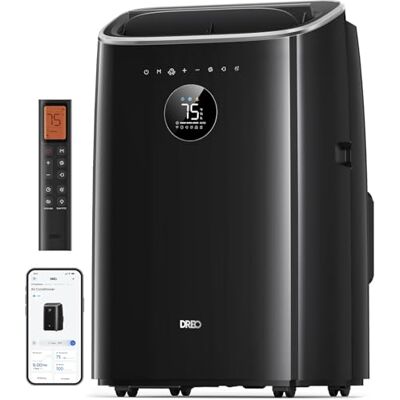 Dreo aire acondicionado portátil 7500 BTU 3-en-1 refrigeración/ventilación/deshumidificación, silencioso para dormitorio u oficina, control por app y voz, sin drenaje, kit ventana, 2,5 L/h, AC318S Dreo aire acondicionado portátil 7500 BTU 3-en-1 refrigeración/ventilación/deshumidificación, silencioso para dormitorio u oficina, control por app y voz, sin drenaje, kit ventana, 2,5 L/h, AC318S