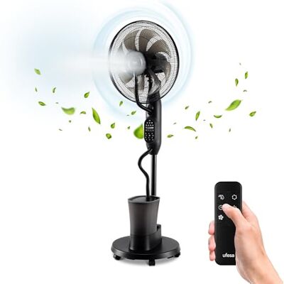 Ufesa Mist Fan Ventilador Nebulizador, Ultra Silencioso, Mando a Distancia, 3 Modos, Temporizador, 9 Velocidades, 40cm Diámtetro, 8 Aspas, 60W Ufesa Mist Fan Ventilador Nebulizador, Ultra Silencioso, Mando a Distancia, 3 Modos, Temporizador, 9 Velocidades, 40cm Diámtetro, 8 Aspas, 60W