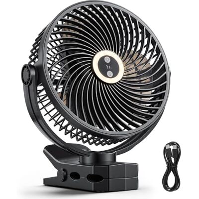 VEVOR Ventilador Portátil con Clip con Luz LED 2 Niveles, Batería 37 Wh, 4 Velocidades 3 Fijas y 1 Modo de Circulación, Control Táctil, Ventilador con Pinza USB-C para Viaje Camping Escritorio Oficina VEVOR Ventilador Portátil con Clip con Luz LED 2 Niveles, Batería 37 Wh, 4 Velocidades 3 Fijas y 1 Modo de Circulación, Control Táctil, Ventilador con Pinza USB-C para Viaje Camping Escritorio Oficina