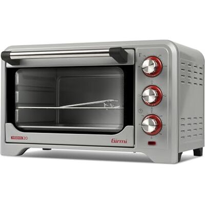 Girmi FE20 Horno eléctrico, 1380 W, 20 litros, termostato regulable 230°, luz interior, rejilla inoxidable, temporizador 60 min, 4 resistencias calefactoras, accesorios incluidos, color plateado Girmi FE20 Horno eléctrico, 1380 W, 20 litros, termostato regulable 230°, luz interior, rejilla inoxidable, temporizador 60 min, 4 resistencias calefactoras, accesorios incluidos, color plateado