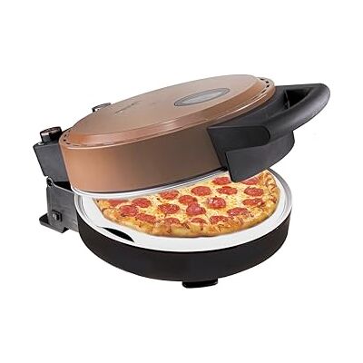 Bestron Horno de pizza, para pizzas crujientes en 5-10 minutos, horno de pizza eléctrico con una temperatura de 320 °C, incluyendo piedra refractaria y 2 grandes espátulas de madera, color: Cobre Bestron Horno de pizza, para pizzas crujientes en 5-10 minutos, horno de pizza eléctrico con una temperatura de 320 °C, incluyendo piedra refractaria y 2 grandes espátulas de madera, color: Cobre