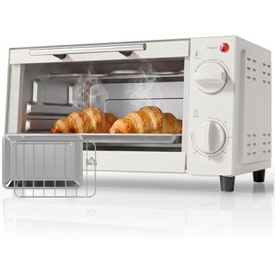 HOMCOM Horno Eléctrico de Sobremesa 9L 750W Temperatura Ajustable Crema HOMCOM Horno Eléctrico de Sobremesa 9L 750W Temperatura Ajustable Crema