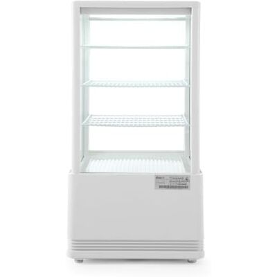 HENDI Vitrina expositora refrigerada, descongelación automática, sistema antivaho, 3 estantes, iluminaciónED, etiqueta energética C, 68L, 230V, 170W, 452x406x(H)891mm, Blanco, ABS, doble cristal HENDI Vitrina expositora refrigerada, descongelación automática, sistema antivaho, 3 estantes, iluminaciónED, etiqueta energética C, 68L, 230V, 170W, 452x406x(H)891mm, Blanco, ABS, doble cristal
