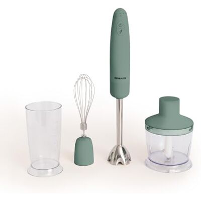 CREATE /FULLMIX RETRO/Batidora de mano verde sage/Bate, mezcla y monta, 6 velocidades, vaso medidor 600ml, libre de BPA, vaso para triturar 500 ml, 1000W CREATE /FULLMIX RETRO/Batidora de mano verde sage/Bate, mezcla y monta, 6 velocidades, vaso medidor 600ml, libre de BPA, vaso para triturar 500 ml, 1000W