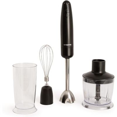 CREATE /FULLMIX RETRO/Batidora de mano negro/Bate, mezcla y monta, 6 velocidades, vaso medidor 600ml, libre de BPA, vaso para triturar 500 ml, 1000W CREATE /FULLMIX RETRO/Batidora de mano negro/Bate, mezcla y monta, 6 velocidades, vaso medidor 600ml, libre de BPA, vaso para triturar 500 ml, 1000W