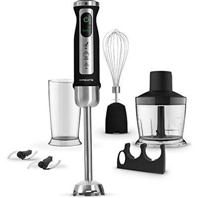 CREATE /FULLMIX PROTOOL/Batidora de mano con accesorios / 4 Cuchillas de acero inoxidable recubiertas de Titanio, 6 Accesorios, 7 velocidades + Turbo, bol de 600ml, 1500W CREATE /FULLMIX PROTOOL/Batidora de mano con accesorios / 4 Cuchillas de acero inoxidable recubiertas de Titanio, 6 Accesorios, 7 velocidades + Turbo, bol de 600ml, 1500W