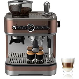 Philips Barista Brew Cafetera espresso semiautomática. Botón para espresso simple y doble + americano, recipiente doble para granos de 280 g, apisonado calibrado, cappuccino de metal () Philips Barista Brew Cafetera espresso semiautomática. Botón para espresso simple y doble + americano, recipiente doble para granos de 280 g, apisonado calibrado, cappuccino de metal ()