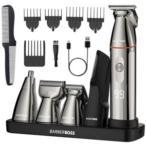 BARBERBOSS Recortadora de barba, Cabello para hombres, Kit cuidado de barba 5 en 1, Juego de recortadora, Maquinilla de afeitar de precisión, Recortadora de precisión, nariz, orejas y cuerpo, BARBERBOSS Recortadora de barba, Cabello para hombres, Kit cuidado de barba 5 en 1, Juego de recortadora, Maquinilla de afeitar de precisión, Recortadora de precisión, nariz, orejas y cuerpo,