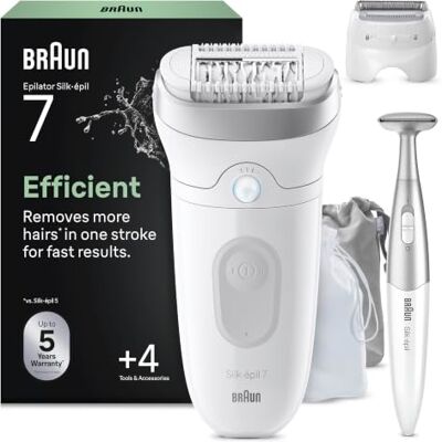 Braun Silk-épil 7 Depiladora Eléctrica Mujer con Cabezal de Rasurado Y Recortadora para La Zona del Bikini, Depila, Rasura Y Recorta, Resistente al Agua, Piel Suave Duradera, 7-241, Blanca/Plateada Braun Silk-épil 7 Depiladora Eléctrica Mujer con Cabezal de Rasurado Y Recortadora para La Zona del Bikini, Depila, Rasura Y Recorta, Resistente al Agua, Piel Suave Duradera, 7-241, Blanca/Plateada