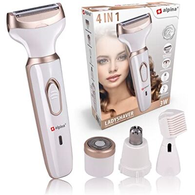 alpina Maquinilla de afeitar para mujer – Multifuncional – Afeitadora corporal y cara – recortadora de cejas – Afeitadora eléctrica para mujer con batería USB – Blanco/Oro alpina Maquinilla de afeitar para mujer – Multifuncional – Afeitadora corporal y cara – recortadora de cejas – Afeitadora eléctrica para mujer con batería USB – Blanco/Oro