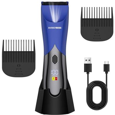 BARBERBOSS Afeitadora eléctrica inalámbrica para hombre, ideal para zonas íntimas y cuerpo entero, con pantalla LED, peines ajustables y diseño resistente a salpicaduras BARBERBOSS Afeitadora eléctrica inalámbrica para hombre, ideal para zonas íntimas y cuerpo entero, con pantalla LED, peines ajustables y diseño resistente a salpicaduras