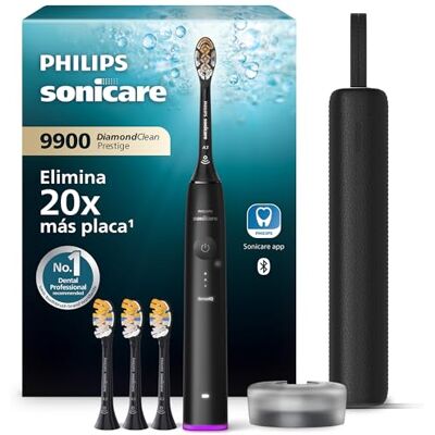 Philips Sonicare DiamondClean 9900 Prestige cepillo dental eléctrico, con SenseIQ y app, 5 modos, 3 intensidades, estuche de viaje cargador, negro, modelo HX9992/43, Negro, 4 Cabezales Philips Sonicare DiamondClean 9900 Prestige cepillo dental eléctrico, con SenseIQ y app, 5 modos, 3 intensidades, estuche de viaje cargador, negro, modelo HX9992/43, Negro, 4 Cabezales