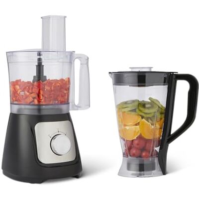 Amazon Basics Combinación de procesador de alimentos y batidor con 2 velocidades, cuenco de 2,4 litros y jarra de 1,5 litros, 800 W, negro Amazon Basics Combinación de procesador de alimentos y batidor con 2 velocidades, cuenco de 2,4 litros y jarra de 1,5 litros, 800 W, negro