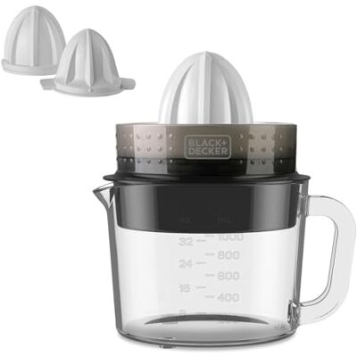 Black & Decker Exprimidor Eléctrico Automático 30W Zumo de Naranjas y Cítricos Jarra Transparente 1L Graduada Sin BPA Pulpa Ajustable Desmontable Apto Lavavajillas Doble Giro Black & Decker Exprimidor Eléctrico Automático 30W Zumo de Naranjas y Cítricos Jarra Transparente 1L Graduada Sin BPA Pulpa Ajustable Desmontable Apto Lavavajillas Doble Giro