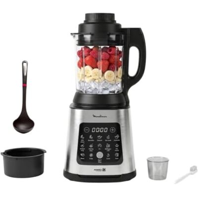 Moulinex Perfectmix Cook licuadora calentada de alta velocidad, 10 programas automáticos, 1400 W, , negro y transparente, metal Moulinex Perfectmix Cook licuadora calentada de alta velocidad, 10 programas automáticos, 1400 W, , negro y transparente, metal
