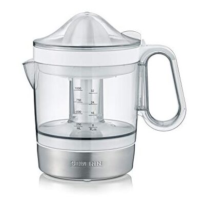 Severin Exprimidor de naranjas eléctrico, exprimidor de frutas con 2 conos extraíbles y recipiente XXL de 1 L, zumo natural, 85 W, blanco, Severin Exprimidor de naranjas eléctrico, exprimidor de frutas con 2 conos extraíbles y recipiente XXL de 1 L, zumo natural, 85 W, blanco,