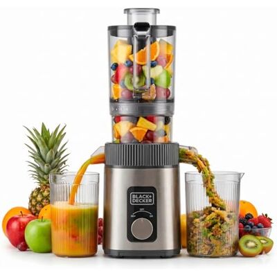 Black & Decker – Licuadora Frutas y Verduras Boca 110mm Prensado en Frío Sin Oxidación Zumo 800ml / Pulpa 600ml Función Reverse Filtro apto Lavavajillas Antideslizante Black & Decker – Licuadora Frutas y Verduras Boca 110mm Prensado en Frío Sin Oxidación Zumo 800ml / Pulpa 600ml Función Reverse Filtro apto Lavavajillas Antideslizante