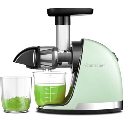 AMZCHEF Extractor de zumos y verduras Licuadora prensado en frío Cold press slow juicer machine con función de masticación inversa Licuadoras para zumos con 2 depósitos y cepillo Verde AMZCHEF Extractor de zumos y verduras Licuadora prensado en frío Cold press slow juicer machine con función de masticación inversa Licuadoras para zumos con 2 depósitos y cepillo Verde