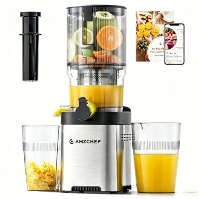 AMZCHEF Extractor de Zumo Slow Juicer con Boca XXL 130 mm, Plateado AMZCHEF Extractor de Zumo Slow Juicer con Boca XXL 130 mm, Plateado
