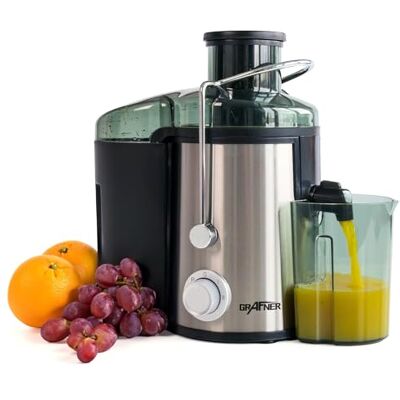 Grafner Exprimidor exprimidor para frutas y verduras, 400 W, 3 niveles de velocidad, gran orificio de llenado de 65 mm, depósito colector de 450 ml, zumos ricos en vitaminas, exprimidor eléctrico de Grafner Exprimidor exprimidor para frutas y verduras, 400 W, 3 niveles de velocidad, gran orificio de llenado de 65 mm, depósito colector de 450 ml, zumos ricos en vitaminas, exprimidor eléctrico de