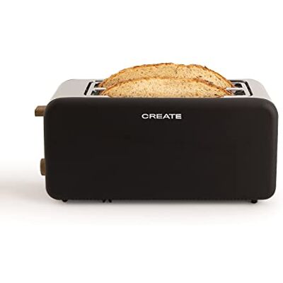 CREATE /TOAST RETRO XL/Tostadora negro / 6 Niveles de potencia, bandeja recogemigas, termostato, descongelación, recalentar, 2 ranuras rebanadas anchas, 1500W CREATE /TOAST RETRO XL/Tostadora negro / 6 Niveles de potencia, bandeja recogemigas, termostato, descongelación, recalentar, 2 ranuras rebanadas anchas, 1500W