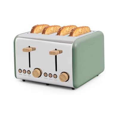 CREATE /TOAST RETRO DOBLE/Tostadora para rebanadas anchas verde sage/Bandeja recogemigas, 6 niveles de potencia, termostato, descongelación, recalentar, 4 ranuras, 1500W CREATE /TOAST RETRO DOBLE/Tostadora para rebanadas anchas verde sage/Bandeja recogemigas, 6 niveles de potencia, termostato, descongelación, recalentar, 4 ranuras, 1500W