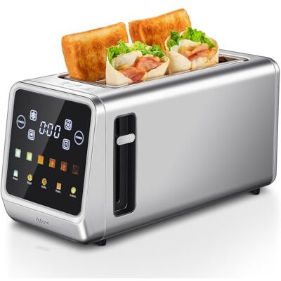 Yabano Tostadora de ranura larga de acero inoxidable con pantalla táctil inteligente y función de memoria, Tostadora 2 rebanadas con 6 niveles de tostado, 5 tipos de pan, descongelar y recalentar, tecnología Yabano Tostadora de ranura larga de acero inoxidable con pantalla táctil inteligente y función de memoria, Tostadora 2 rebanadas con 6 niveles de tostado, 5 tipos de pan, descongelar y recalentar, tecnología