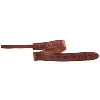 OVATION correa para guitarra de cuero Premium Signature Leaf Ruby Red Diseño Leaf en relieve Hecha a mano OVATION correa para guitarra de cuero Premium Signature Leaf Ruby Red Diseño Leaf en relieve Hecha a mano