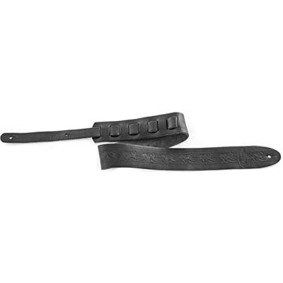OVATION correa para guitarra de cuero Premium Signature Leaf Negro Diseño Leaf en relieve Hecha a mano OVATION correa para guitarra de cuero Premium Signature Leaf Negro Diseño Leaf en relieve Hecha a mano